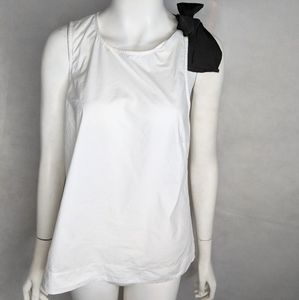 J Crew 6 Loose White Top With Black Bow Cotton